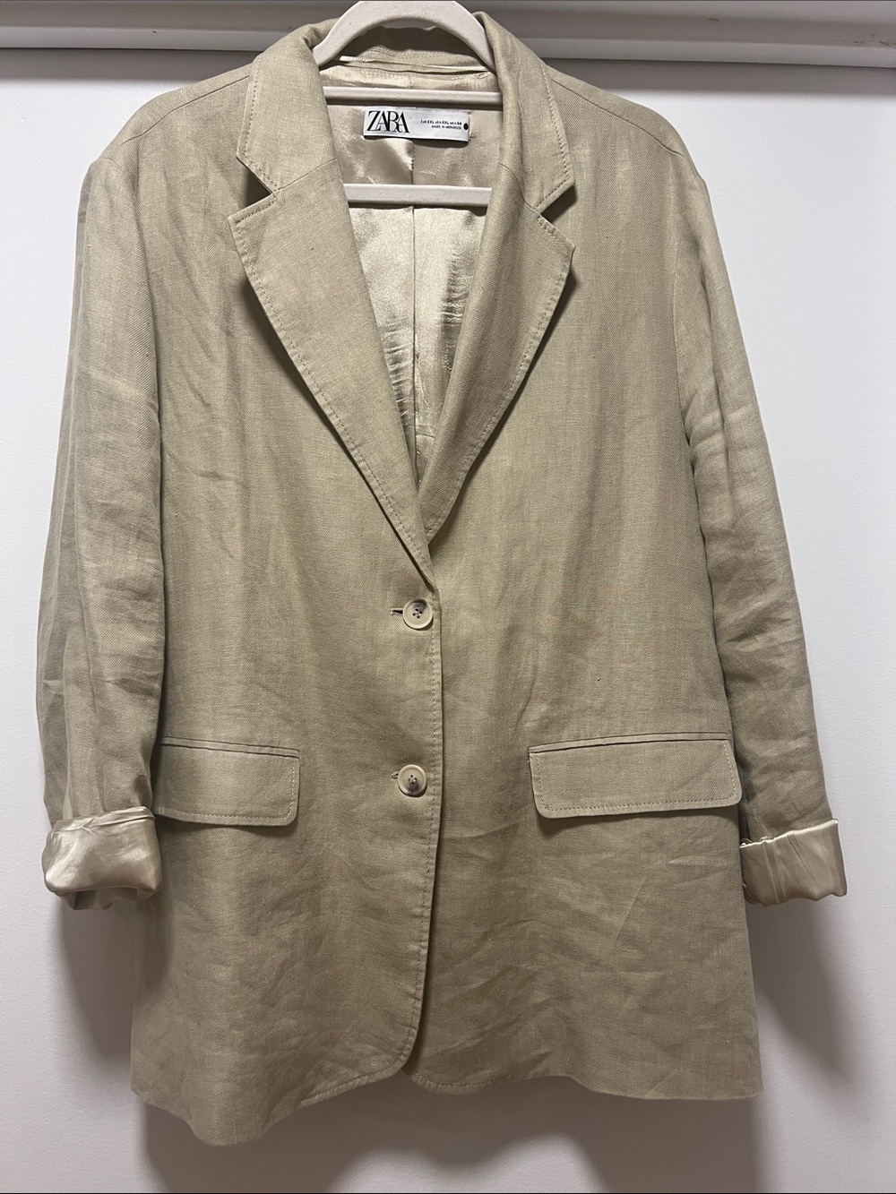 Zara Beige Linen-Blend Relaxed Two-Button Blazer